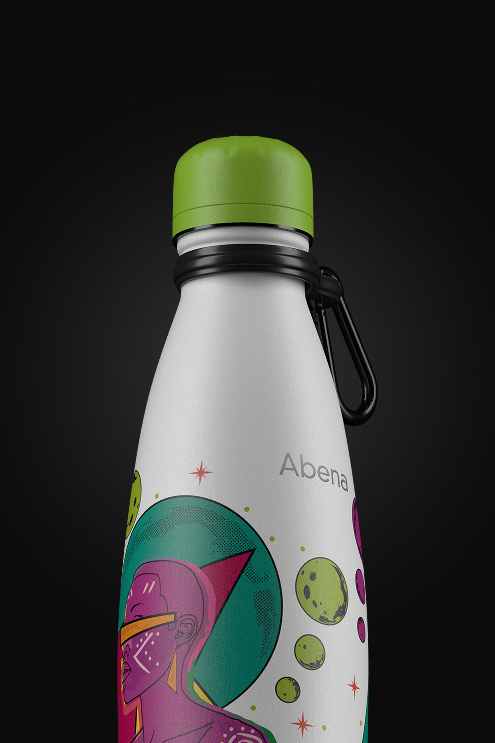 Personalised white water bottle with engraving that says Abena