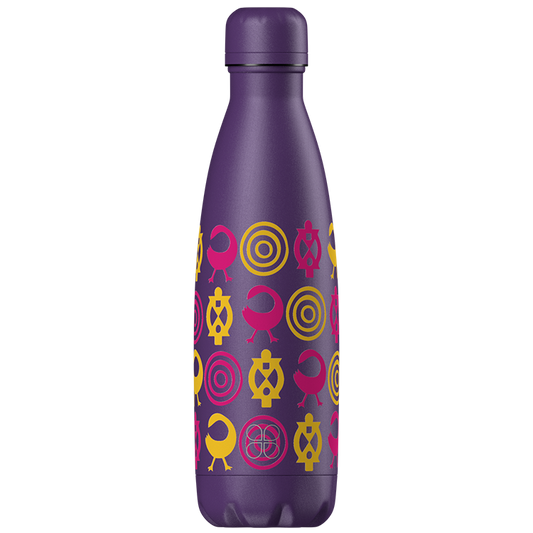 Purple Stainless Steel Water Bottle With African Inspired Adinkra Design