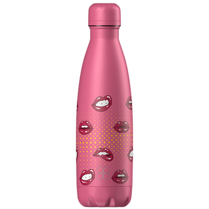 XOXO Pink Stainless Steel Water Bottle with lip art