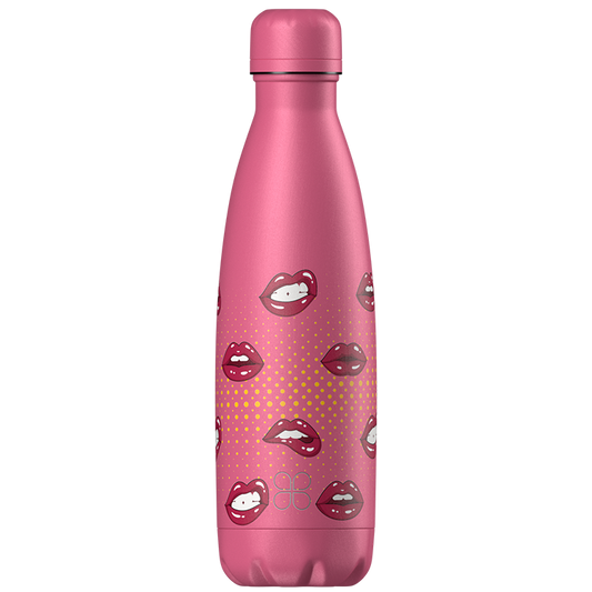 XOXO Pink Stainless Steel Water Bottle with lip art